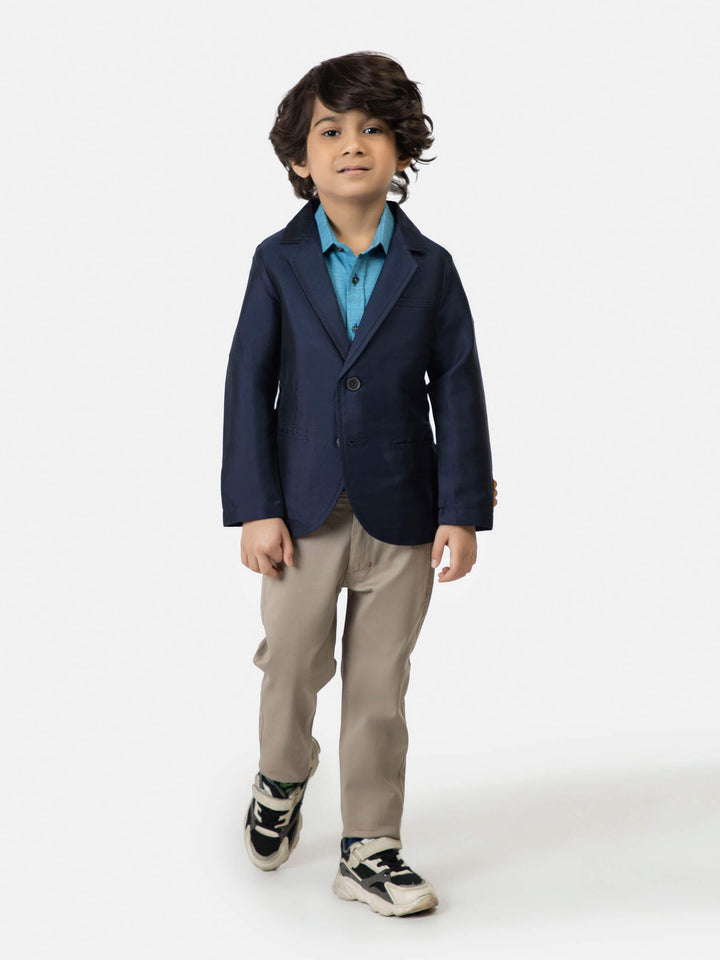 Navy Blue Silk Blended Kids Blazer Brumano Pakistan