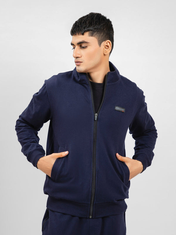 Navy Blue Tracksuit Jacket With Mock Neck