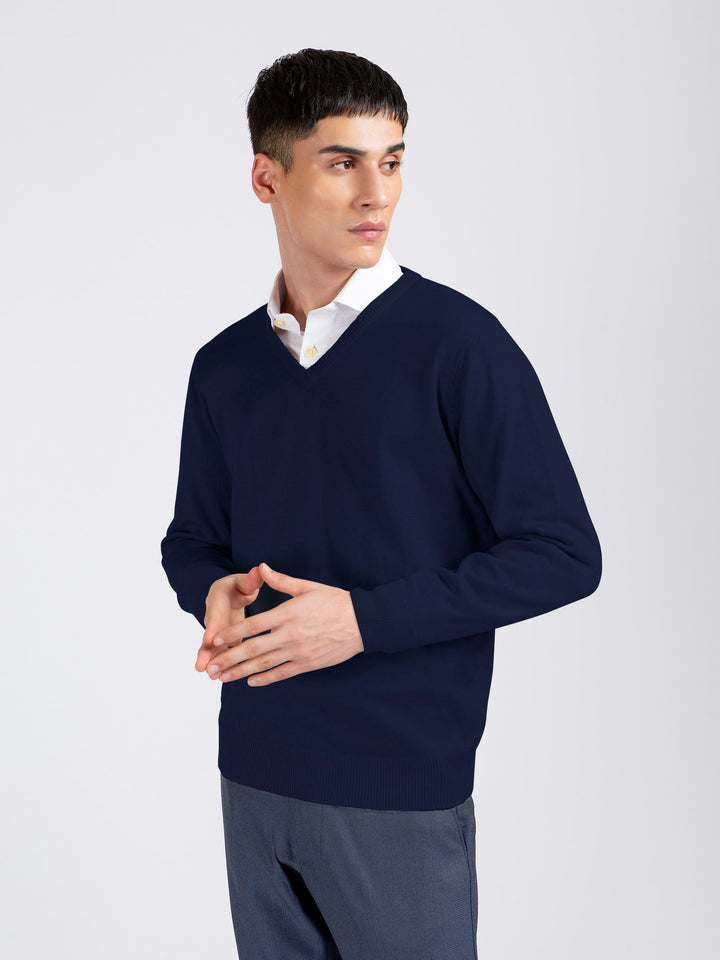 Navy Blue V-Neck Wool Blended Sweater Brumano Pakistan