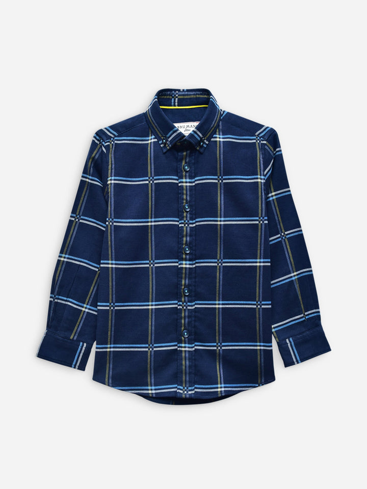 Navy Blue Windowpane Checkered Long Sleeve Casual Shirt Brumano Pakistan