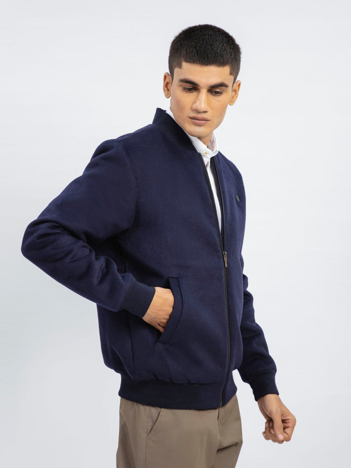 Navy Blue Wool Bomber Jacket - Limited Edition Brumano Pakistan