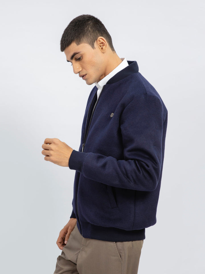 Navy Blue Wool Bomber Jacket - Limited Edition Brumano Pakistan