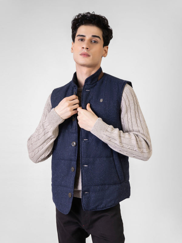 Navy Blue Woolen Quilted Vest