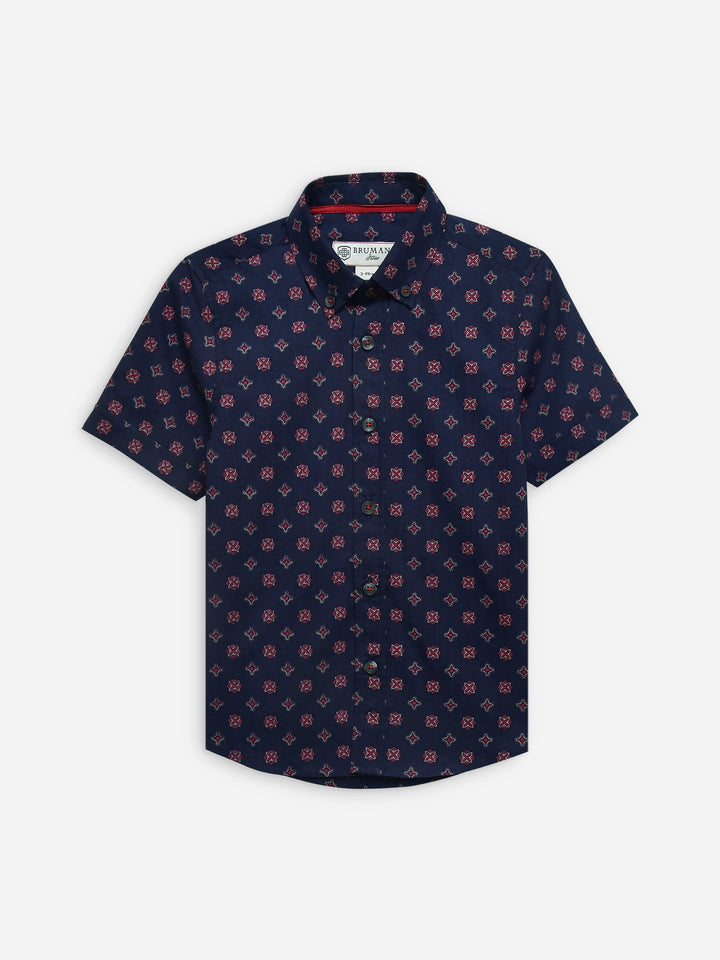 Navy Blue 'Anchor' Printed Half Sleeve Casual Shirt Brumano Pakistan