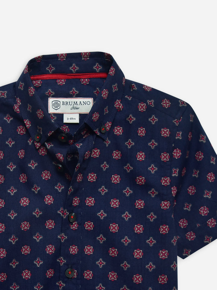 Navy Blue 'Anchor' Printed Half Sleeve Casual Shirt Brumano Pakistan