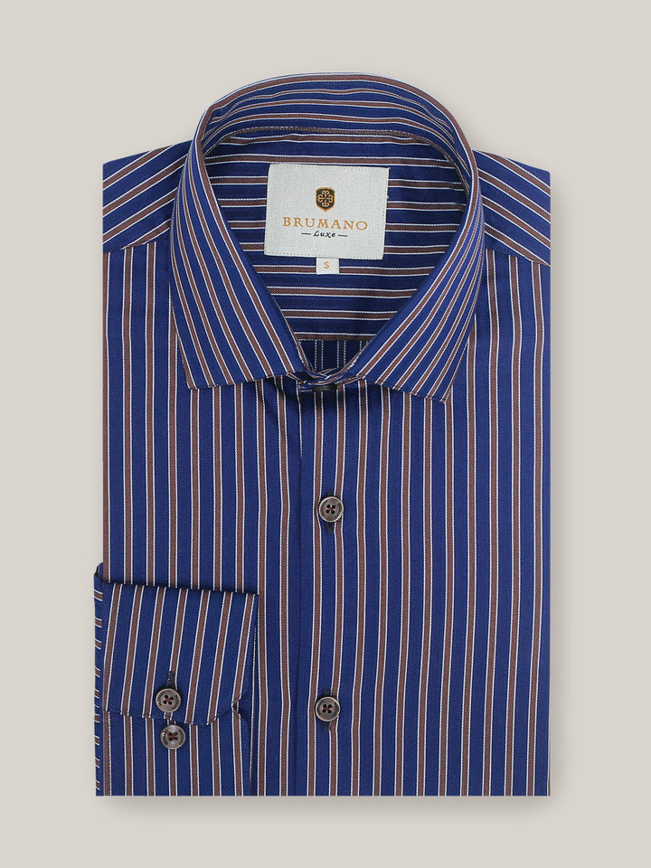 Navy Blue & Brown Bold Striped Shirt Brumano Pakistan