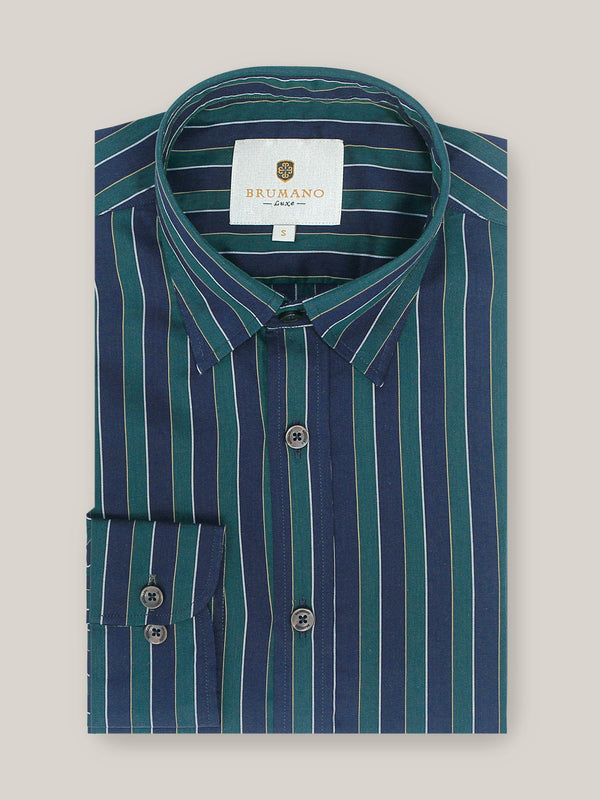 Navy Blue & Green Bold Striped Shirt Brumano Pakistan