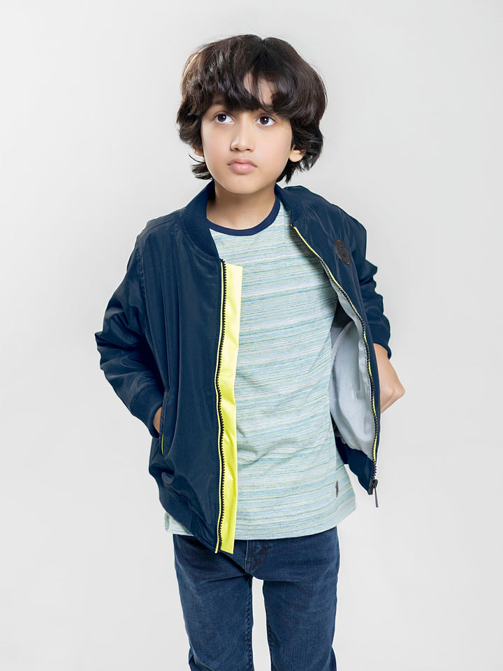 Navy Blue & Neon Casual Bomber Jacket Brumano Pakistan