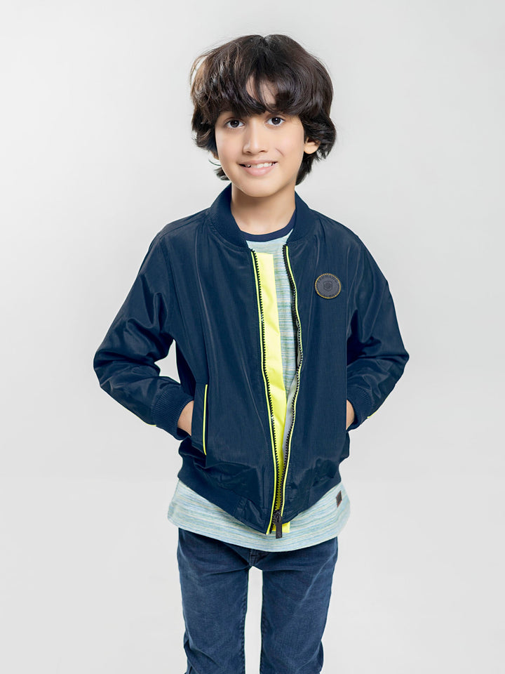 Navy Blue & Neon Casual Bomber Jacket Brumano Pakistan