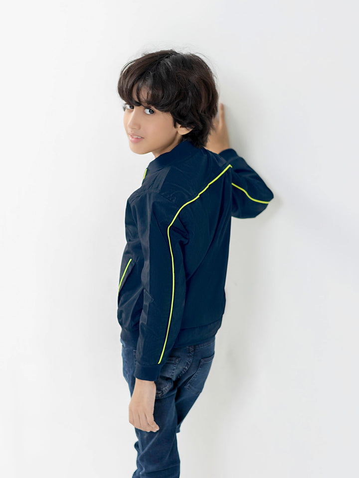 Navy Blue & Neon Casual Bomber Jacket Brumano Pakistan