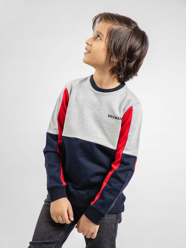 Navy Blue & Red Contrasting Sleeves Casual Sweatshirt Brumano Pakistan