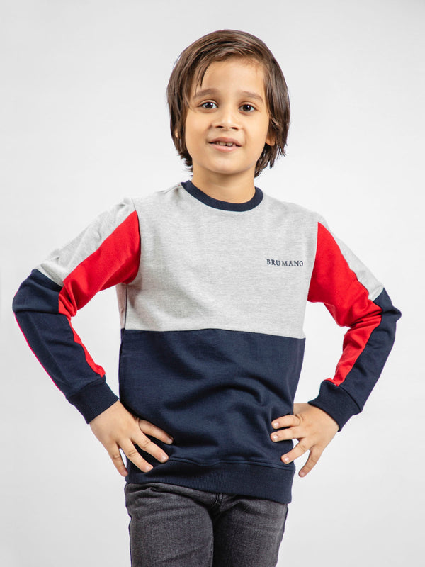 Navy Blue & Red Contrasting Sleeves Casual Sweatshirt Brumano Pakistan