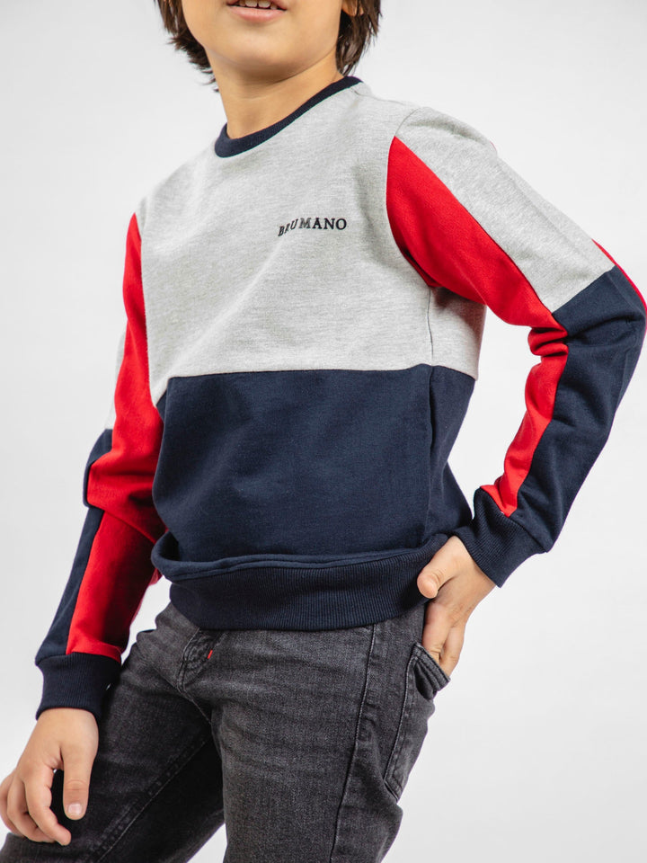 Navy Blue & Red Contrasting Sleeves Casual Sweatshirt Brumano Pakistan