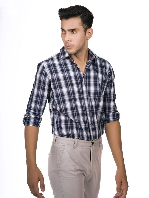 Navy Blue & White Checkered Shirt