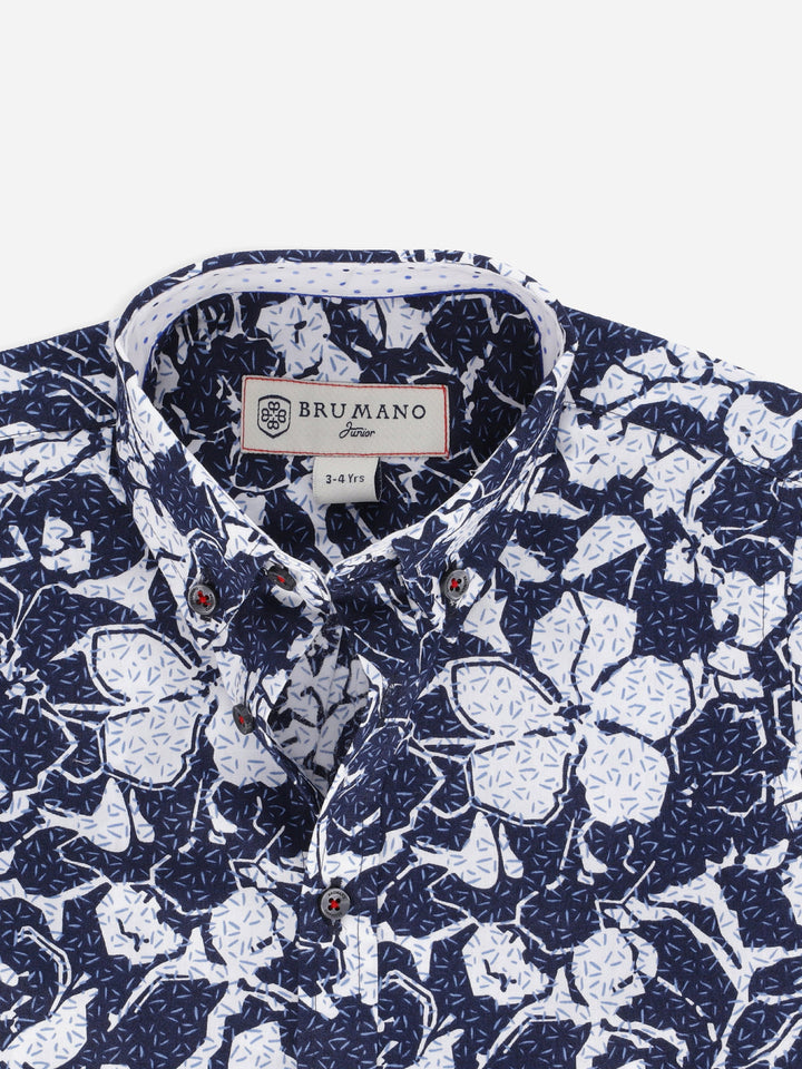 Navy Blue & White Printed Long Sleeve Casual Shirt Brumano Pakistan