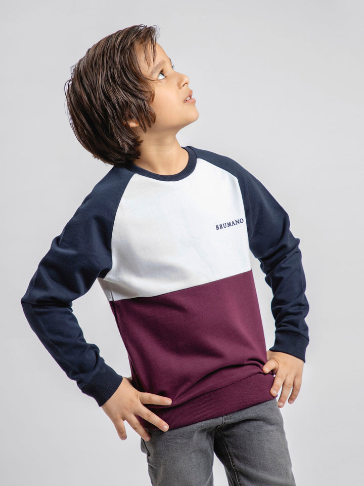 Navy Blue & White Raglan Sleeves Casual Sweatshirt Brumano Pakistan