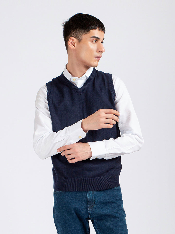 Navy blue Wool Blended Sleeveless Sweater Brumano Pakistan