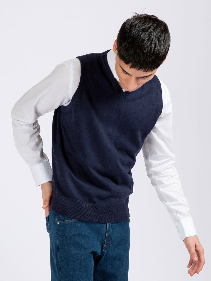 Navy blue Wool Blended Sleeveless Sweater Brumano Pakistan