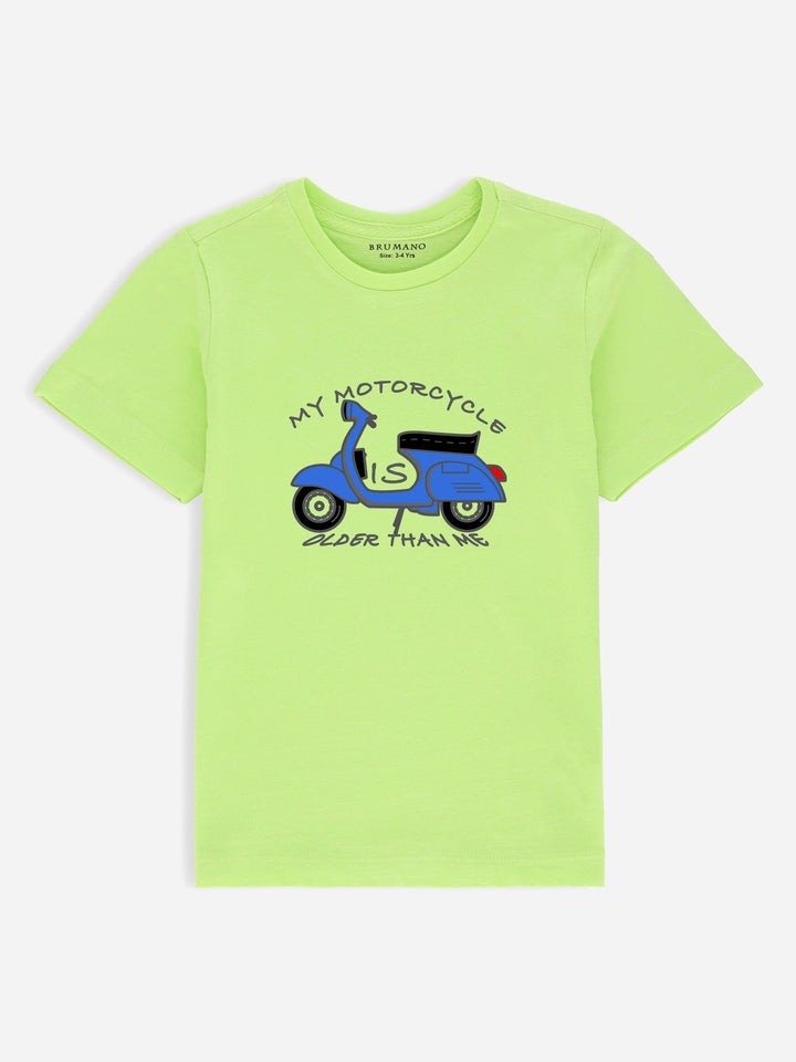 Neon Green Graphic 'Motorcycle' Printed Casual Tee Brumano Pakistan 