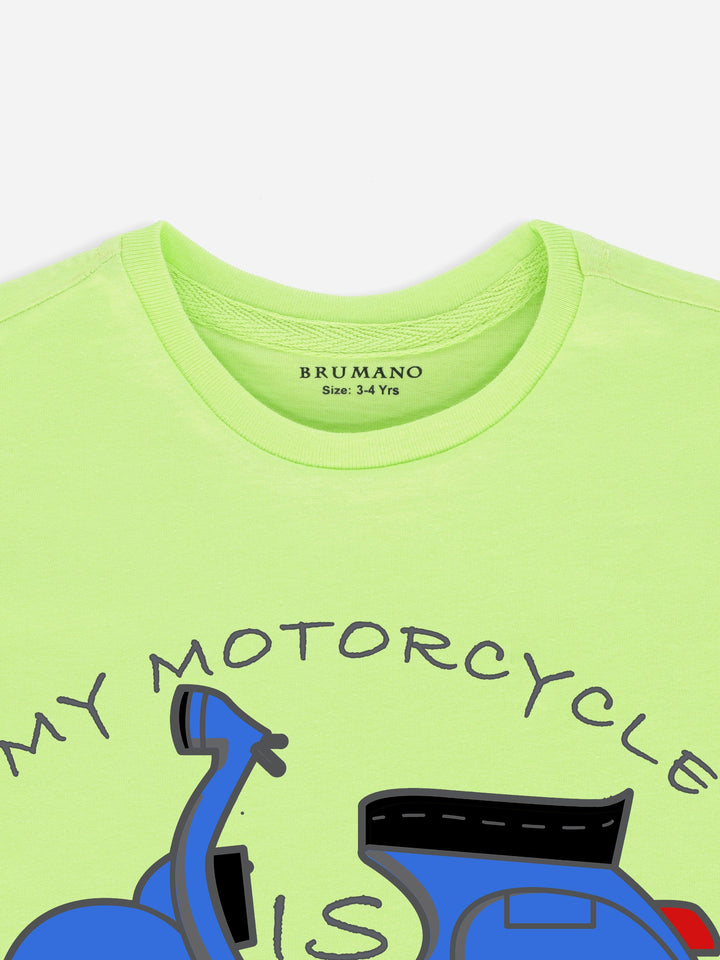 Neon Green Graphic 'Motorcycle' Printed Casual Tee Brumano Pakistan