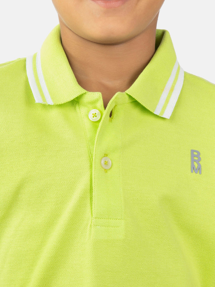 Neon Green Pique Casual Tipped polo Brumano Pakistan