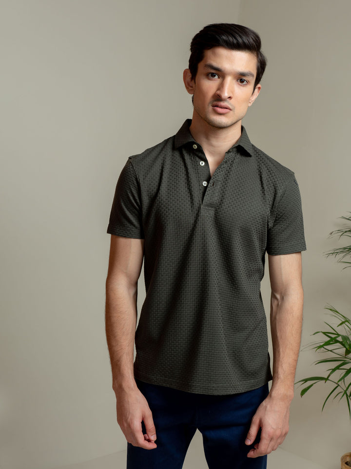 Olive Textured Polo With Classic Collar Brumano Pakistan