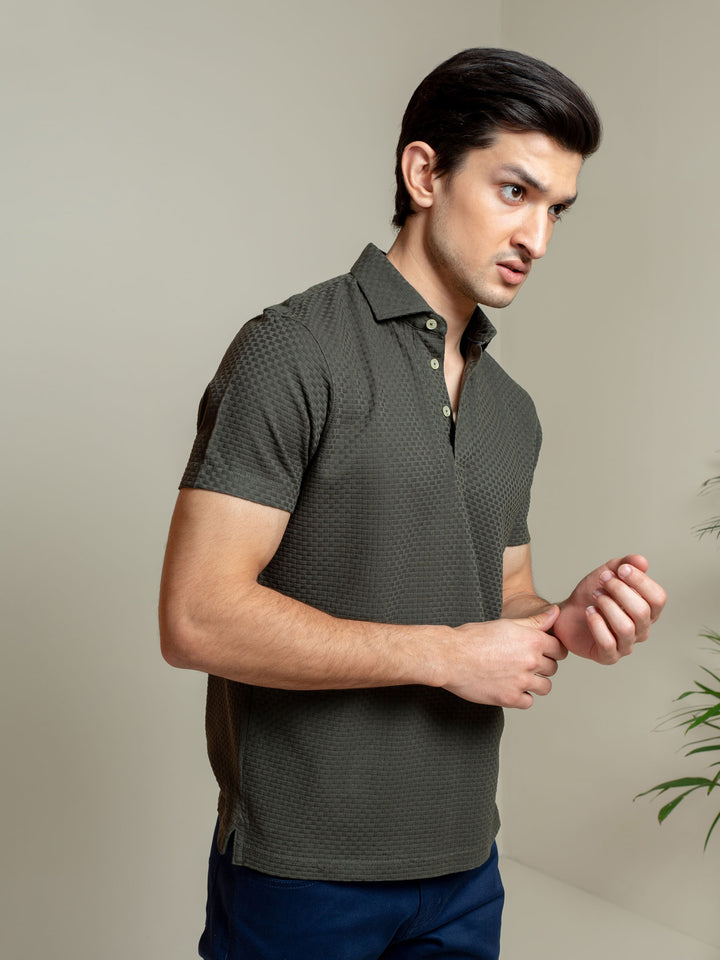 Olive Textured Polo With Classic Collar Brumano Pakistan