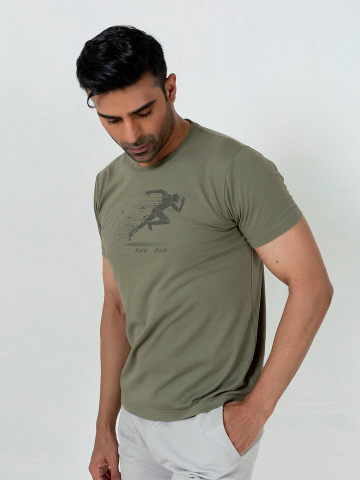 Olive Green Graphic Printed T-Shirt Brumano Pakistan