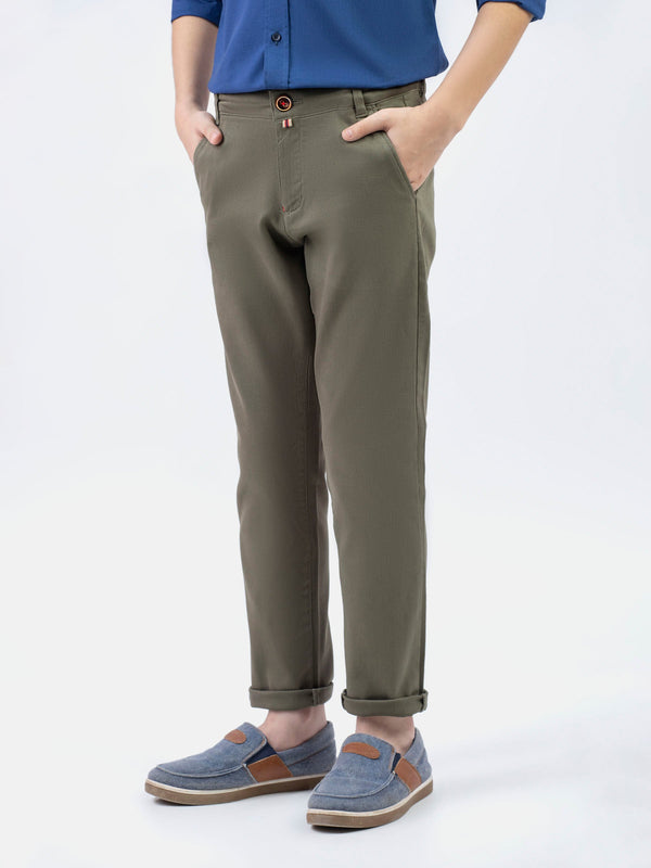 Olive Green Structured Casual Trouser