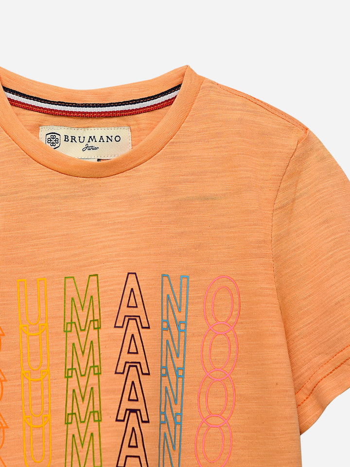 Orange Printed Short Sleeves Casual T-Shirt Brumano Pakistan