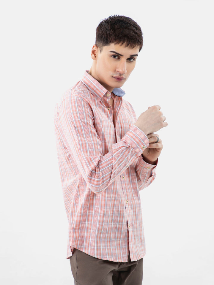 Orange Checkered Shirt With Collar Detailing Brumano Pakistan