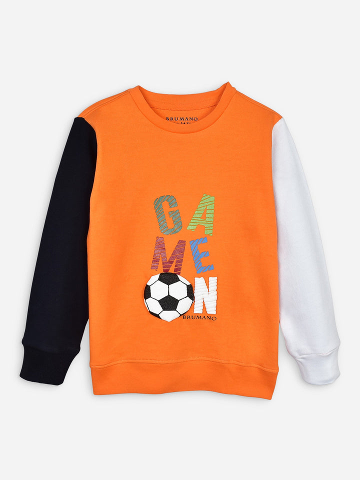 Orange Contrasting Sleeves Sweatshirt With 'Game On' Print Brumano Pakistan