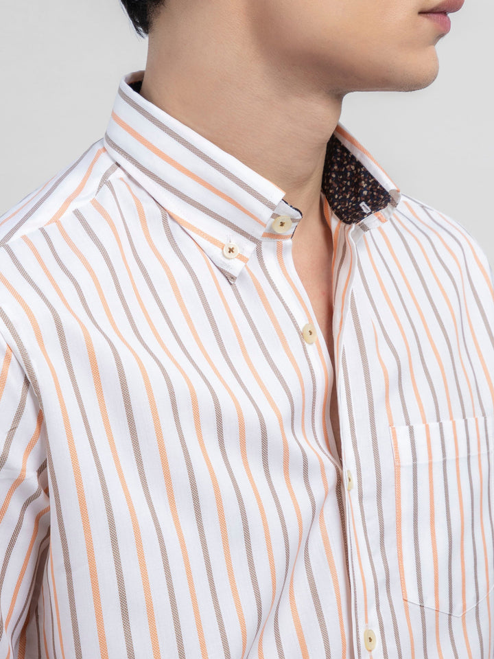 Orange & White Striped Button Down Shirt With Detailing Brumano pakistan