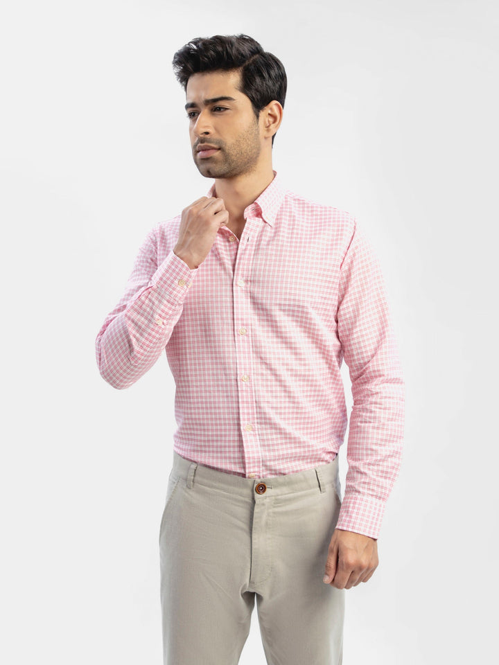 Pink Linen Gingham Shirt With Button Down Collar Brumano Pakistan