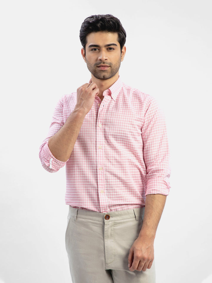 Pink Linen Gingham Shirt With Button Down Collar Brumano Pakistan