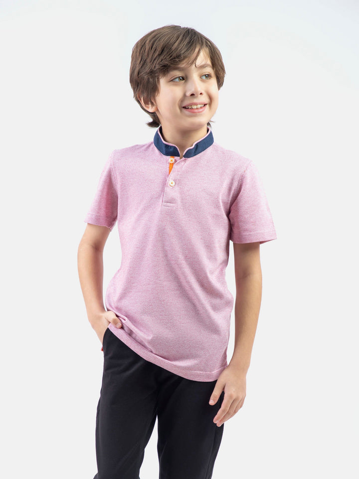 Pink Striped Mao Collar Casual Polo Brumano Pakistan