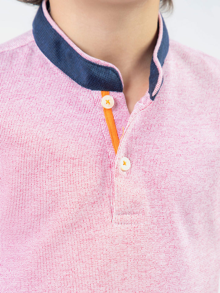 Pink Striped Mao Collar Casual Polo Brumano Pakistan