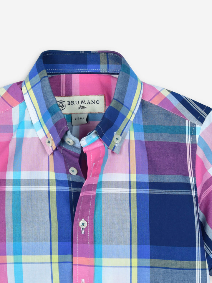 Pink & Blue Large Check Half Sleeve Casual Shirt Brumano Pakistan