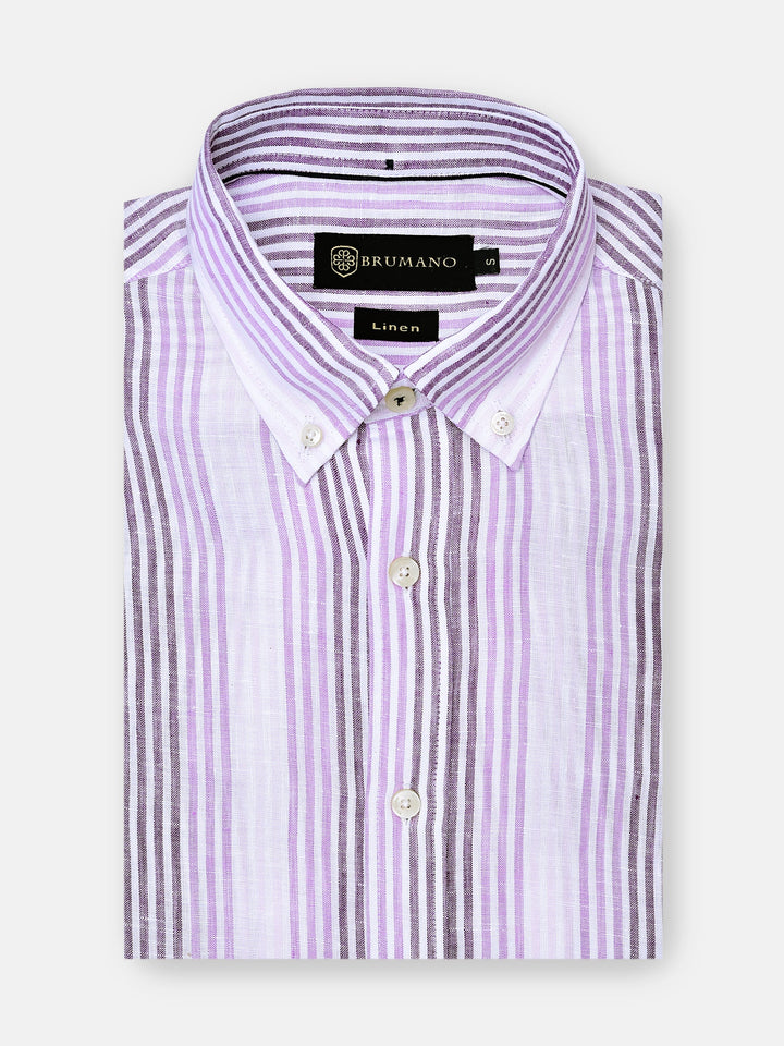 Pink & Purple 100% Linen Striped Shirt Brumano Pakistan