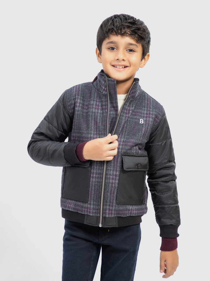 Purple & Grey Wool Puffer Casual Jacket Brumano Pakistan