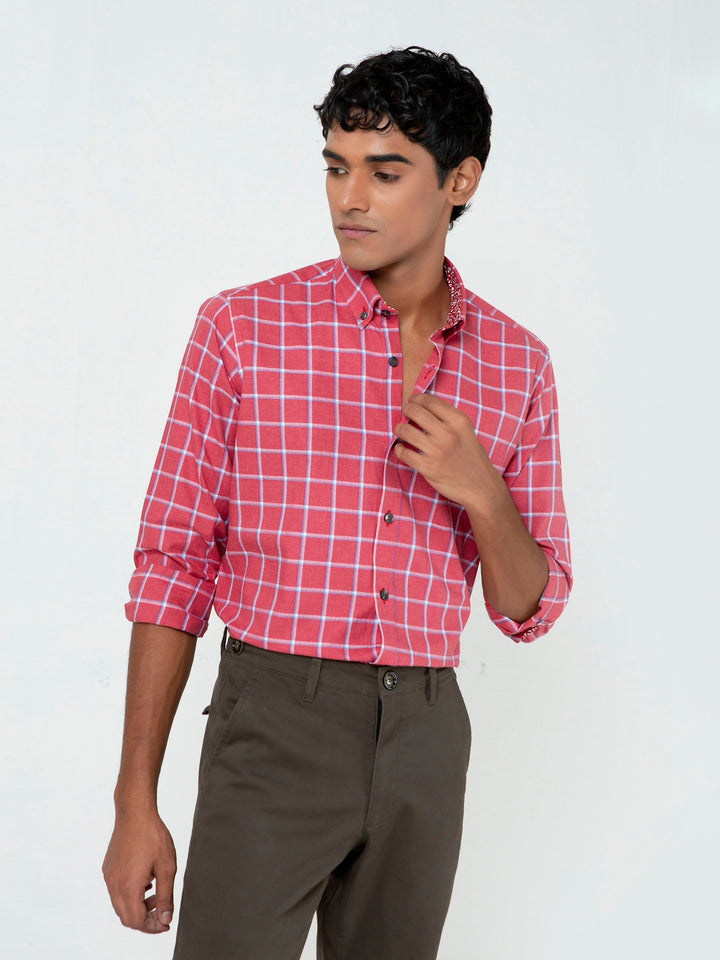 Red Checkered Button Down Shirt Brumano Pakistan