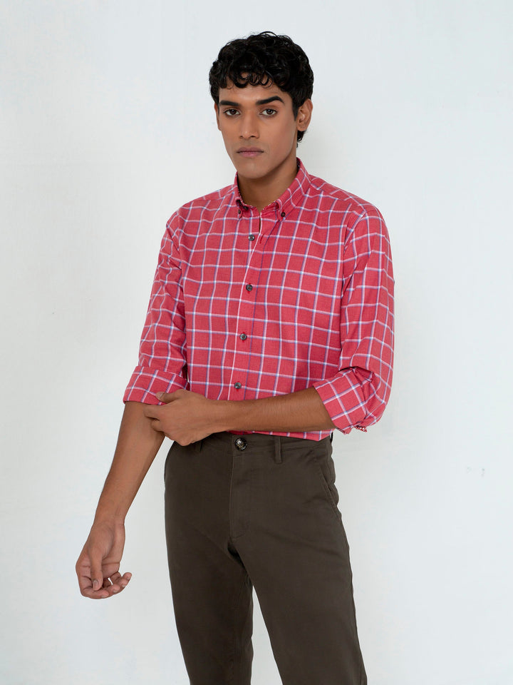 Red Checkered Button Down Shirt Brumano Pakistan