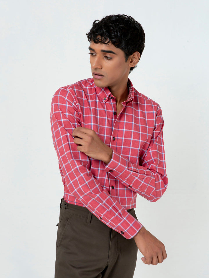 Red Checkered Button Down Shirt Brumano Pakistan