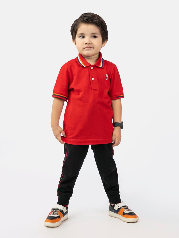 Red Contrasting Tipped Casual Pique Polo Brumano Pakistan