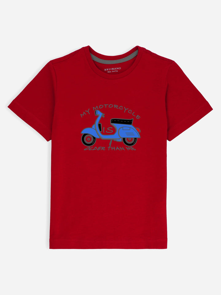 Red Graphic 'Motorcycle' Printed Casual Tee Brumano Pakistan