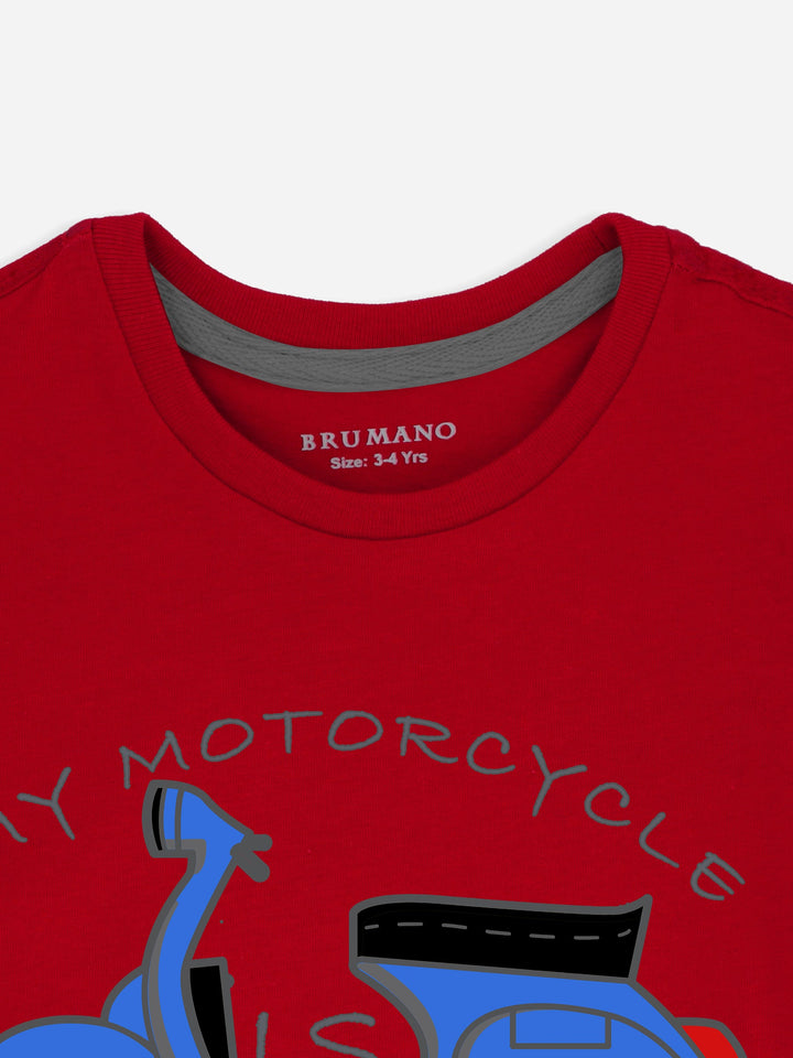 Red Graphic 'Motorcycle' Printed Casual Tee Brumano Pakistan