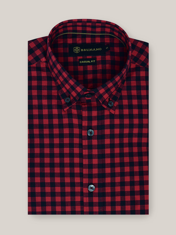 Red & Black Gingham Button Down Shirt Brumano Pakistan 