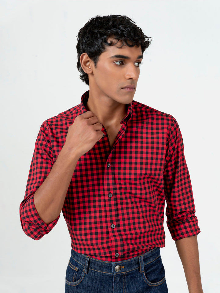 Red & Black Gingham Button Down Shirt Brumano Pakistan