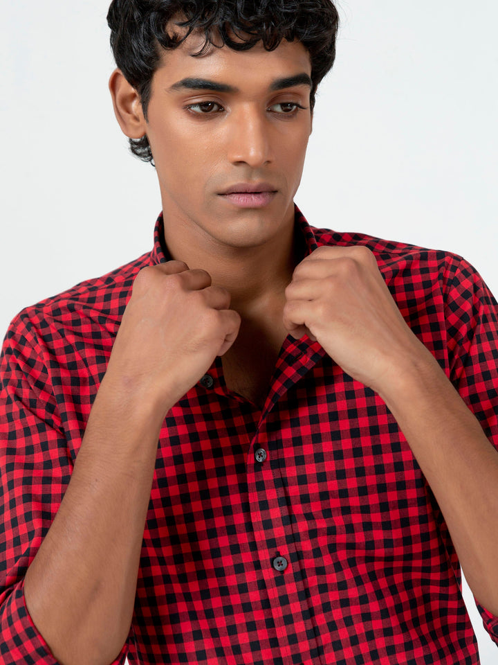 Red & Black Gingham Button Down Shirt Brumano Pakistan