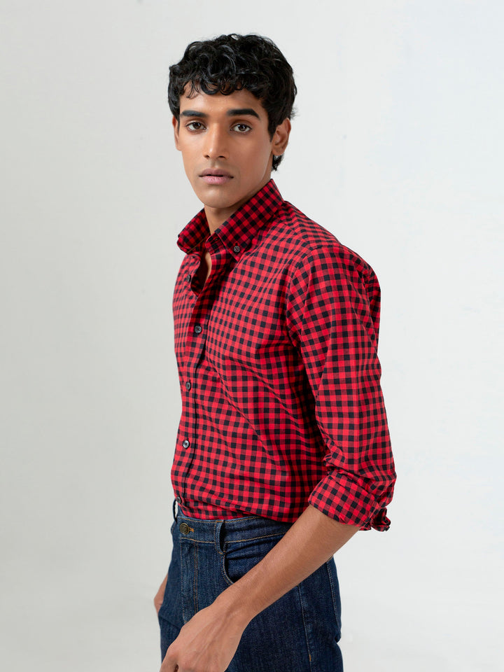 Red & Black Gingham Button Down Shirt Brumano Pakistan